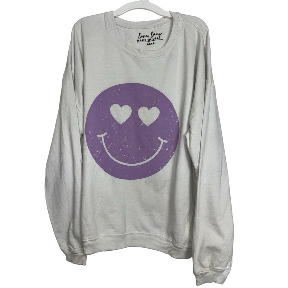 Smiley Face Oversized Sweatshirts Purple Made in USA L/XL Garment Dyed